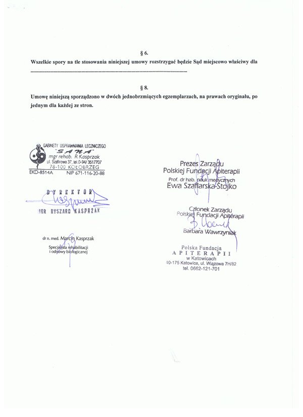 Umowa o współpracy naukowo-badawczej z Polską Fundacją Apiterapii (str. 2)