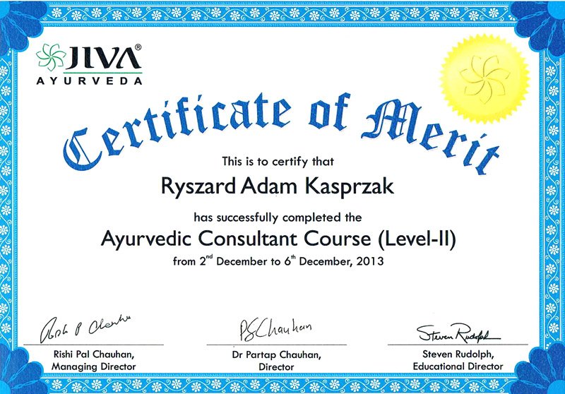 JIVA Ayurveda — Certificate of Merit, Ayurvedic Consultant Course (Level II)